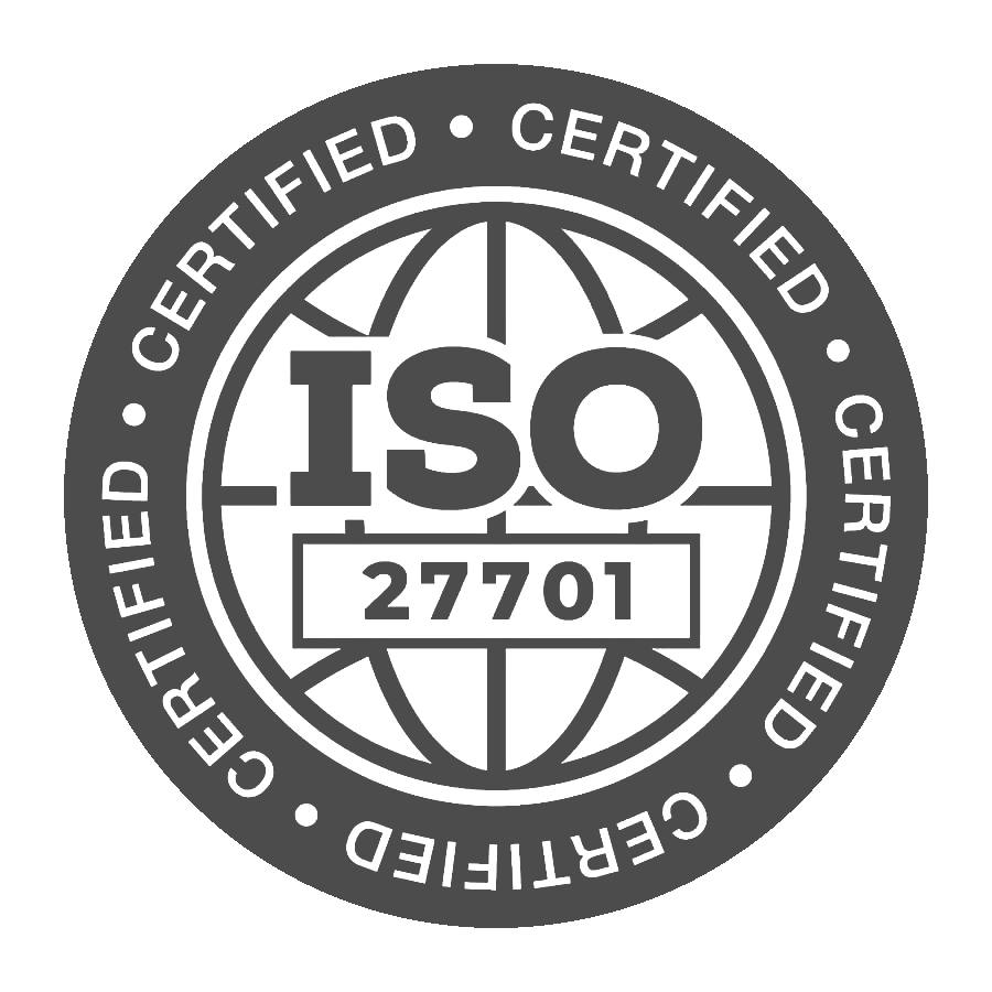 Логото на сертификата ISO 27701 - сиво на бял фон